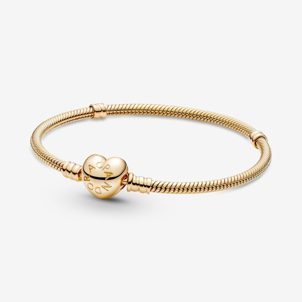 【Moments】Moments Heart Clasp Snake Chain Bracelet 925 silver Gold rose gold charm bracelet