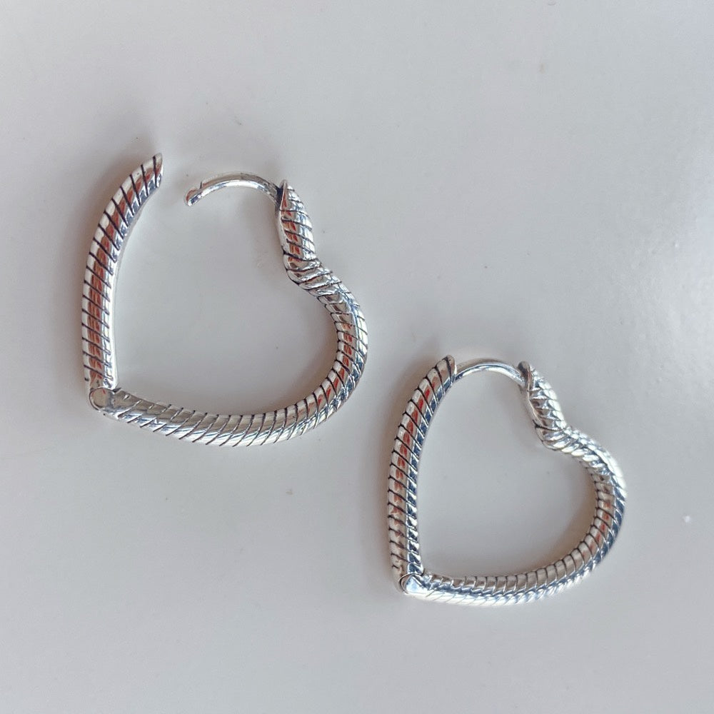 【Moments】Pan Moments Heart Charm Hoop Earrings 925 silver DIY earrings 292236C00