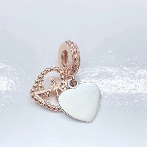 【Moments】Rope Heart & Love Anchor Dangle Charm 788940C01 Rose gold 2020 new 925 silve