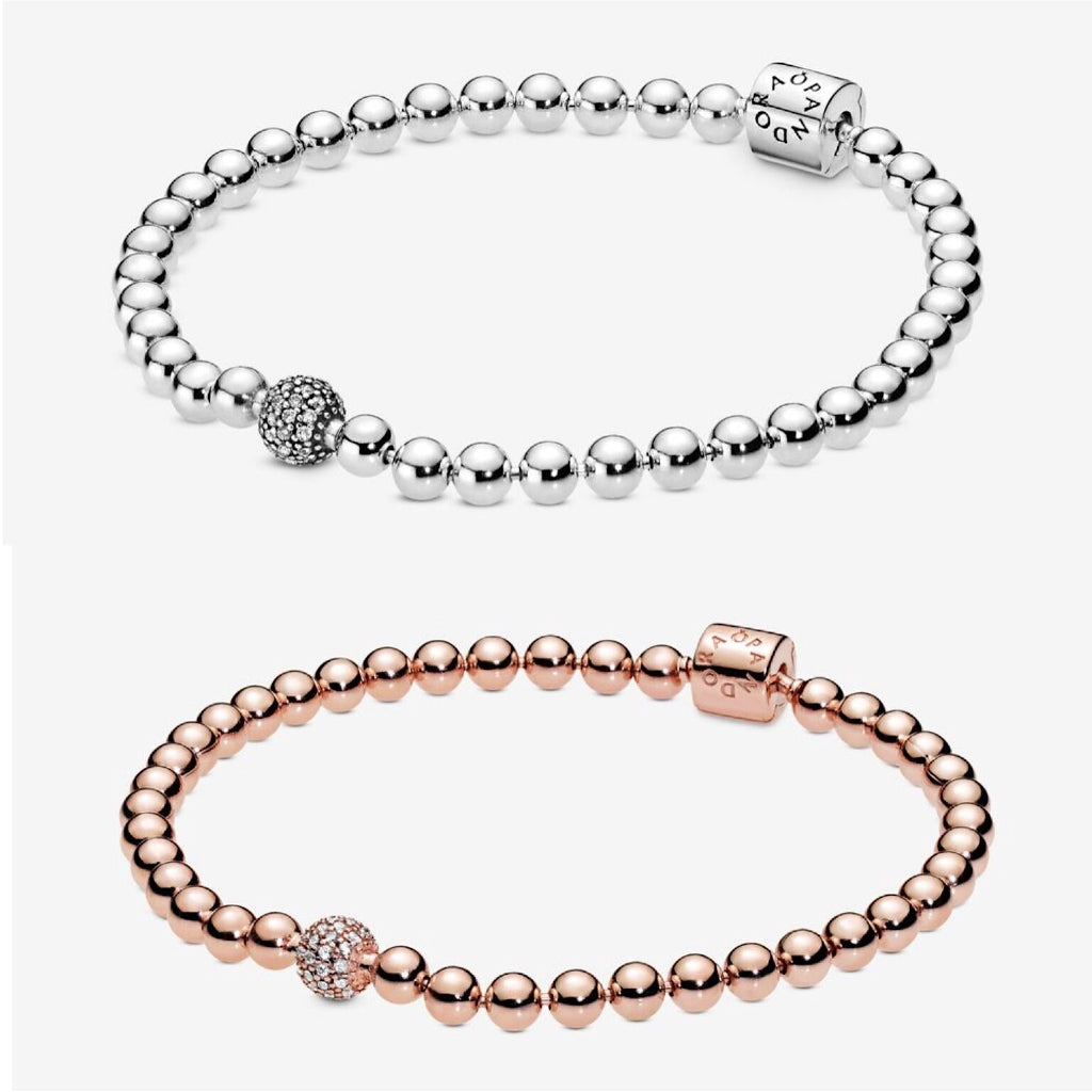 Pan Rose Beads & Pavé Bracelet 925 silver Round bead bracelet 598342CZ 588342CZ 598342CZ