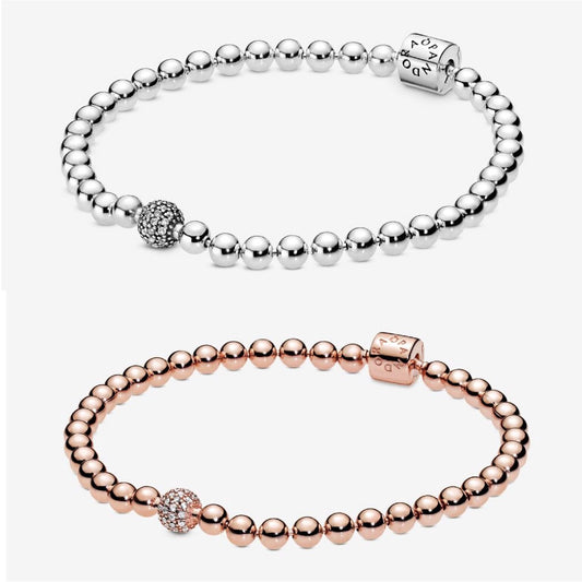 Pan Rose Beads & Pavé Bracelet 925 silver Round bead bracelet 598342CZ 588342CZ 598342CZ