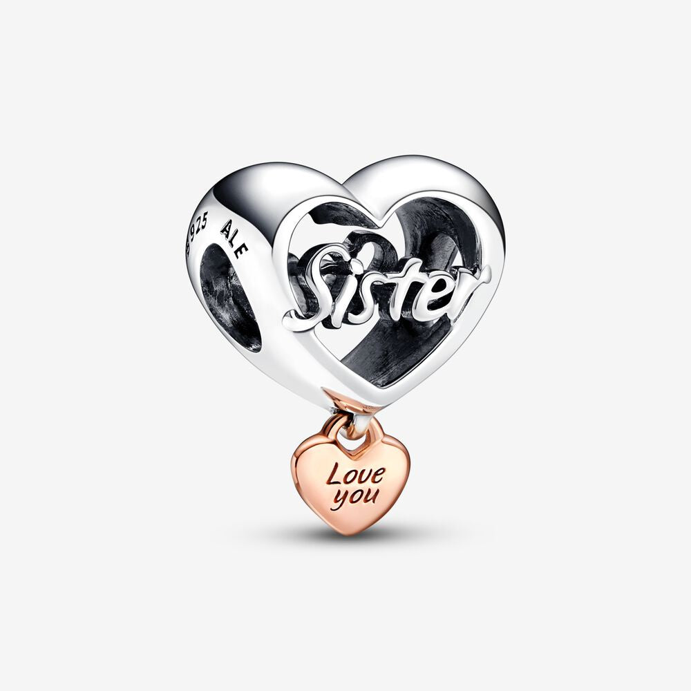 【Moments】Pan Love You Sister Heart Charm pendant 925 silver Rose gold 782244C00 Love Gift