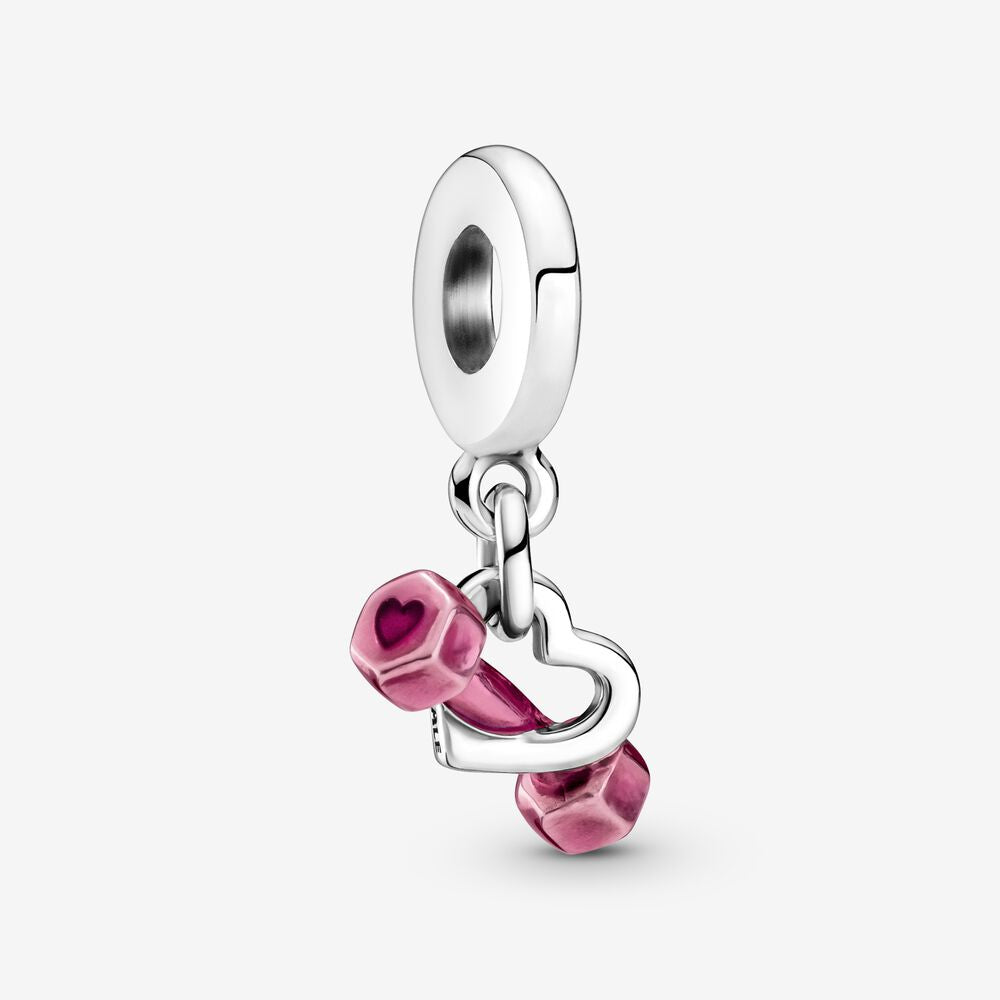 【Moments】Pan Dumbbell & Heart Dangle Charm pink 799545C01 sports fitness 925 silver pendant 2021