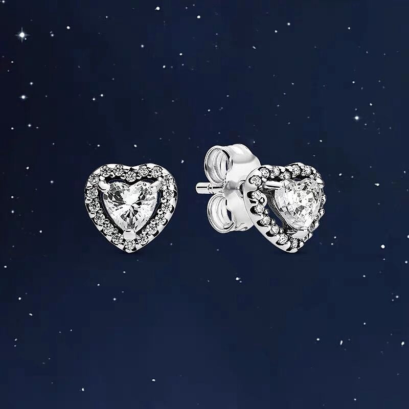 Pan Rose gold Elevated Heart Stud Earrings 925 silver for women diamond with box 288427C01 259137C01