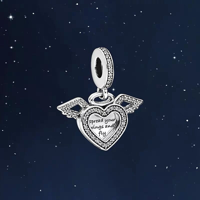 【Moments】Pan Heart and Angel Wings Dangle Charm 925 Silver for women pendant 798485C01