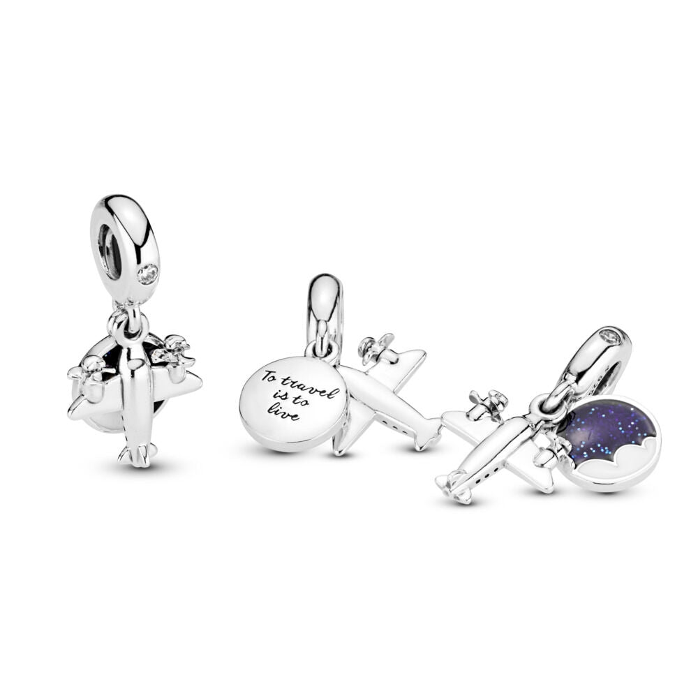 【Moments】Propeller Plane Dangle Charm sky plane airplane 925 Silver for women pendant 798027CZ