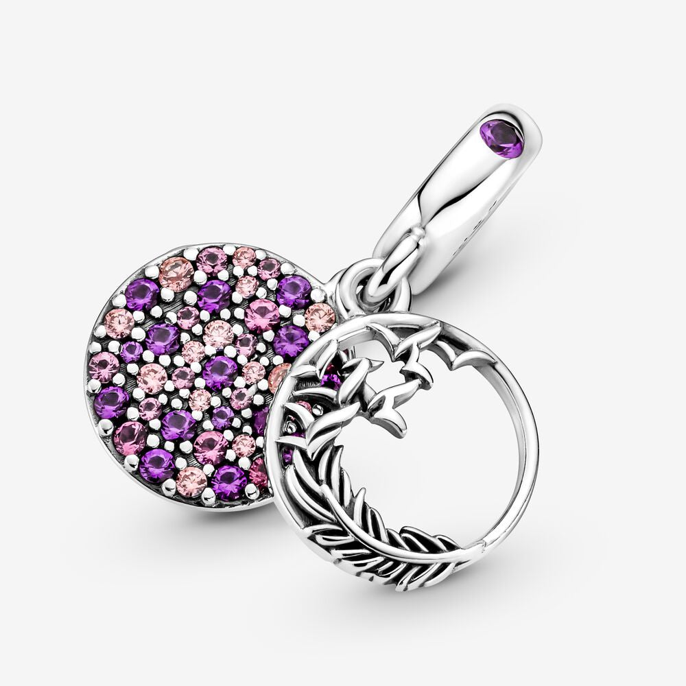 【Moments】Pan Pavé Feather Dangle Charm 799561C01 pink purple  925 silver pendant