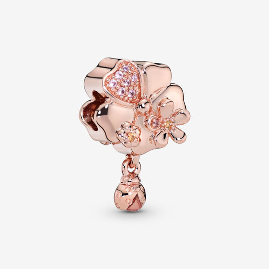 【MOMENTS】Pan Pavé Flower & Ladybird Dangle Charm 925 Silver Rose gold for women 787026NPR