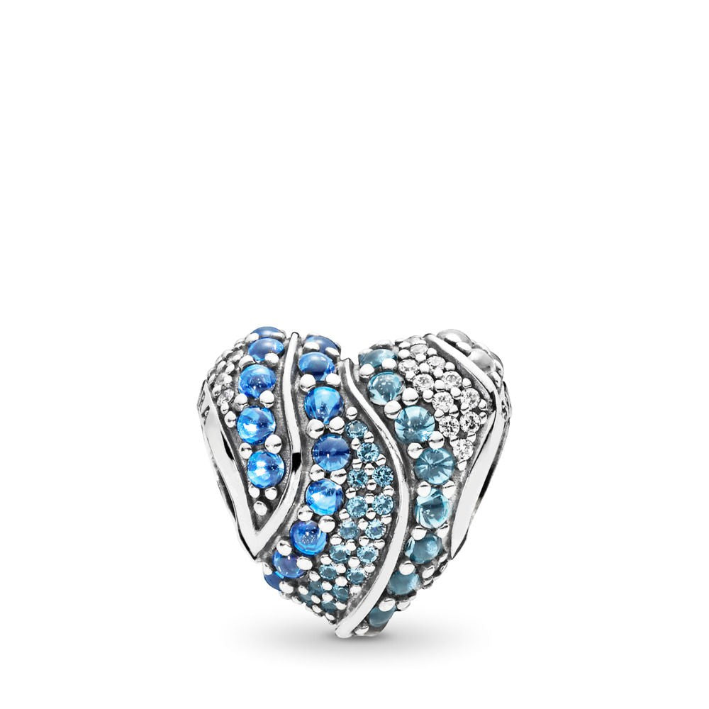 【MOMENTS】Aqua Heart Charm Aqua & London Blue Crystals & Clear 925 Silver for women sea 797015NABMX