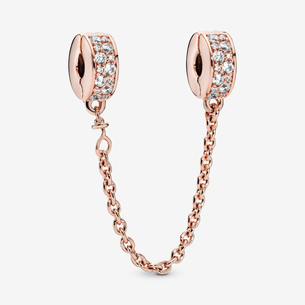 【Moments】PAN Clear Pavé Safety Chain Clip charm 925 silver Safety Chain charm Rose gold Classic zircon 796322CZ 786322CZ 766322C01