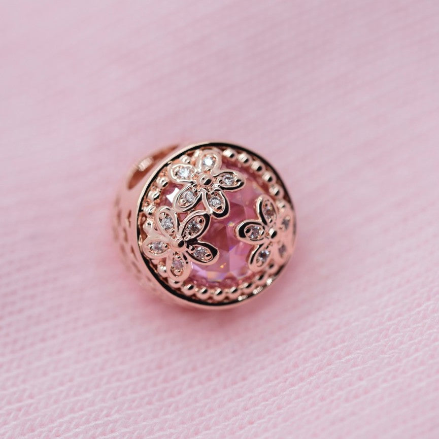 【Moments】Pan sparkling pink daisy flower charm 782055C01 rose gold bracelet charm