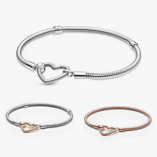 【MOMENTS】PAN Moments Heart Closure Snake Chain Bracelet 925 silver Rose Gold