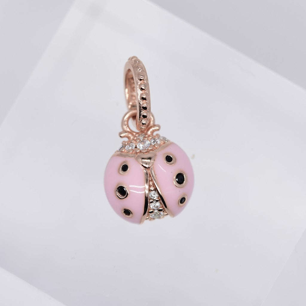 【Moments】Rose Lucky Pink Ladybird Necklace Pendant 925 silver lady bug charm for pan 387909EN160