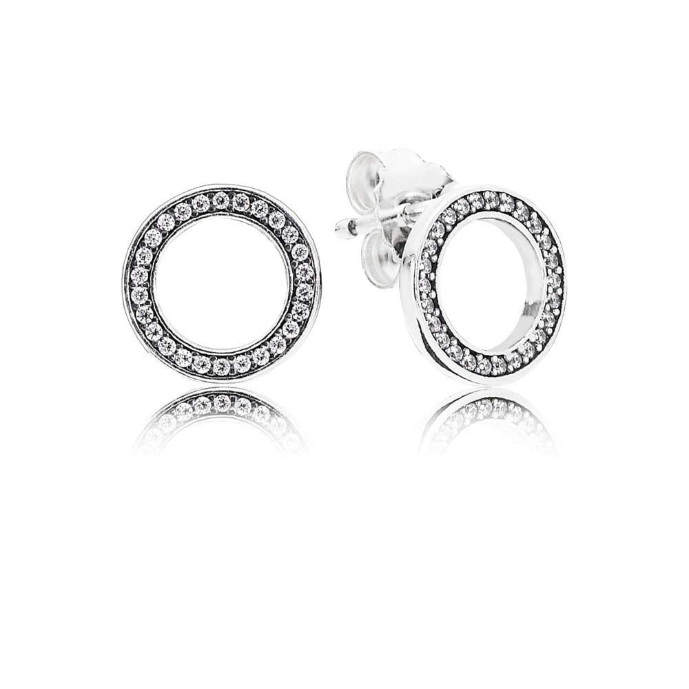 Pan Sparkling Circle Stud Earrings Forever Stud Earrings diamond silver women earring 925 silver