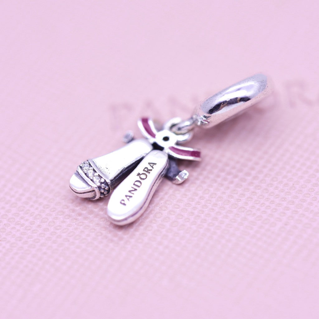 【Moments】Pan Pink Ballerina Shoes Hanging Charm 925 Silver for women pendant 798339CZ