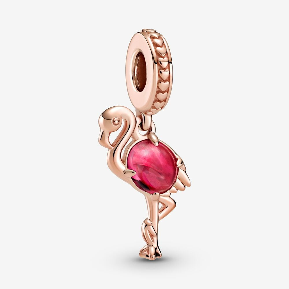 【Moments】Pan Pink Murano Glass Flamingo Dangle Charm 789431C01 Rose gold Red pink animal pedant animal