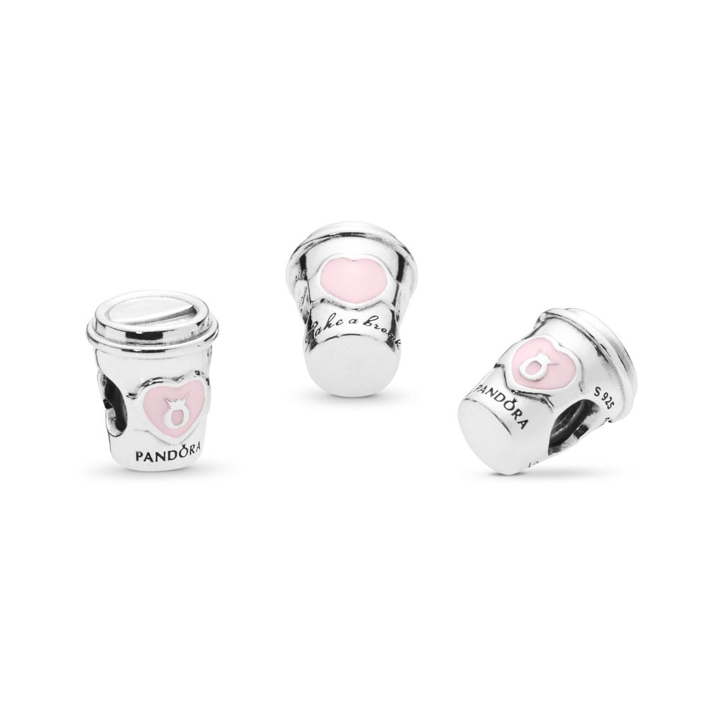 【Moments】Drink To Go cup Charm 925 silver  Pink Enamel for women 797185