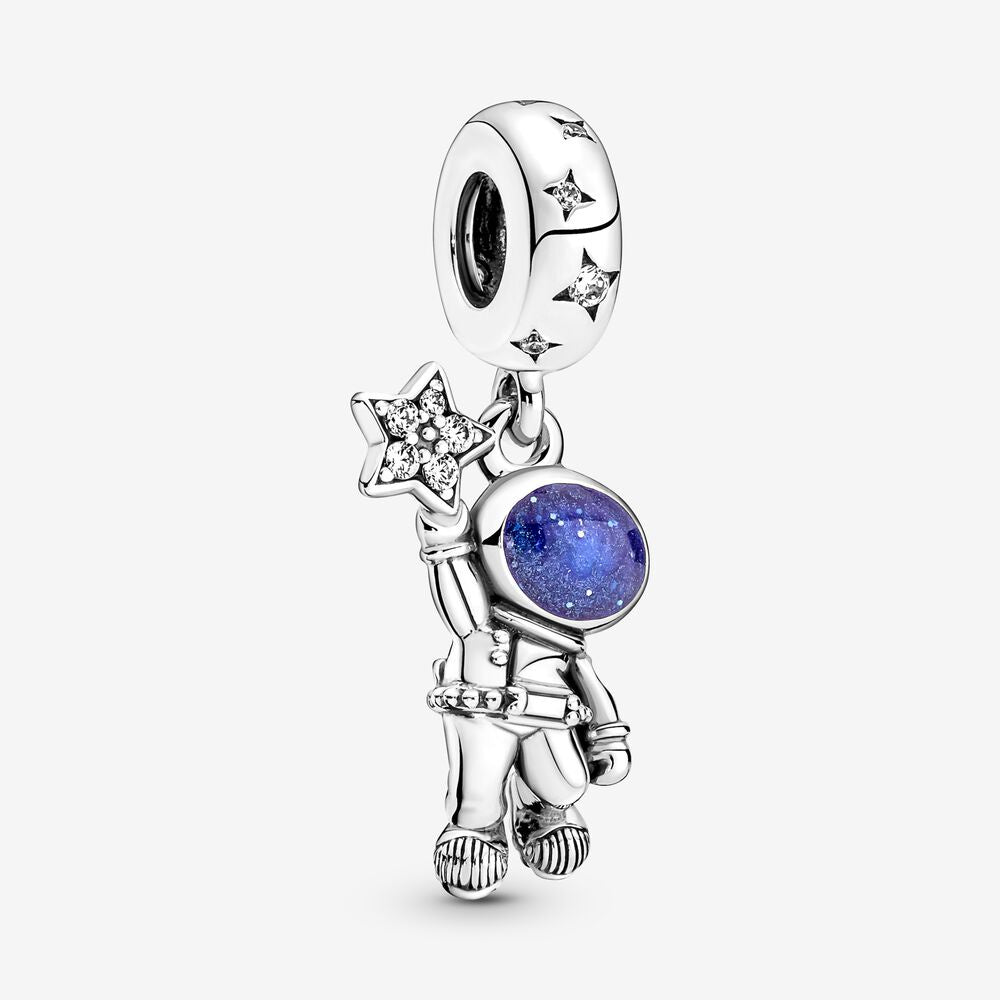 【Moments】Astronaut In The Galaxy Dangle Charm penadnt 790030C01 925 silver Blue star man universe