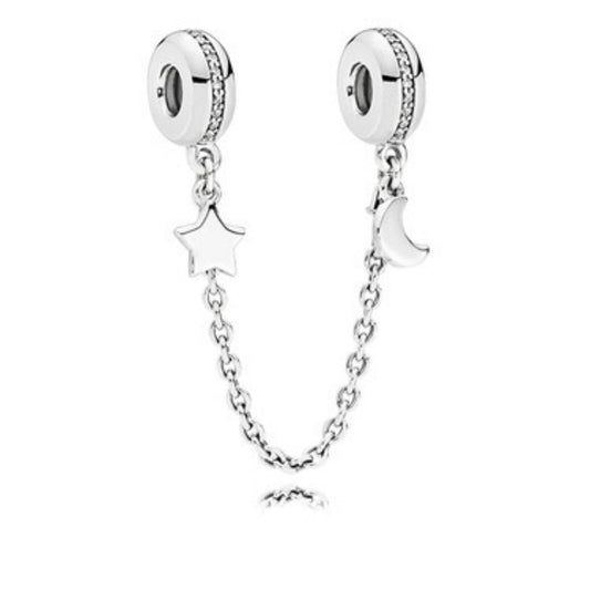 【Moments】Personal Galaxy 925 silver Safety chain moon charm 797512CZ safety chain charm