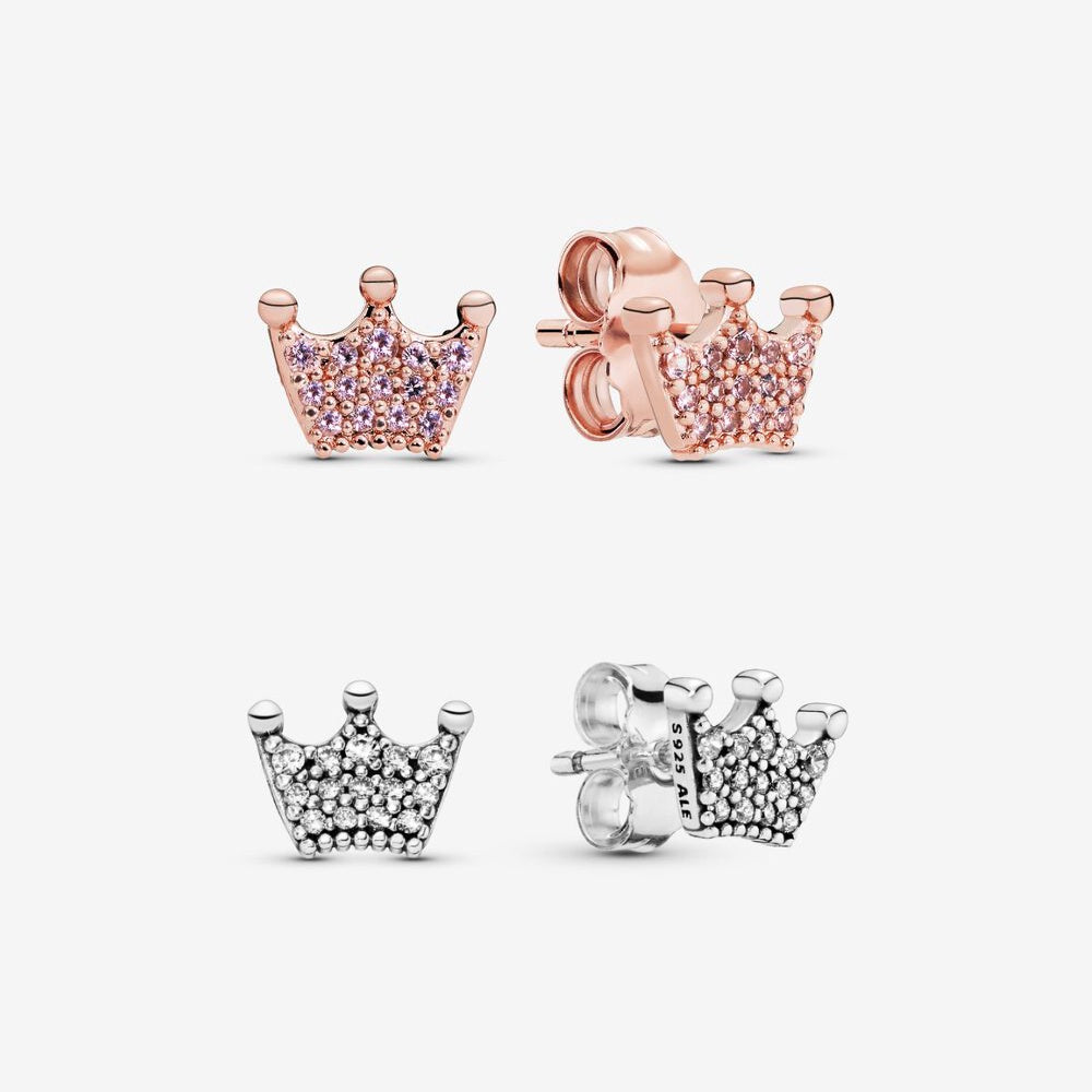 Pink Crown Stud Earrings Enchanted Crowns Earrings Diamond 925 silver Earring girl women kids 287127NPO 297127CZ