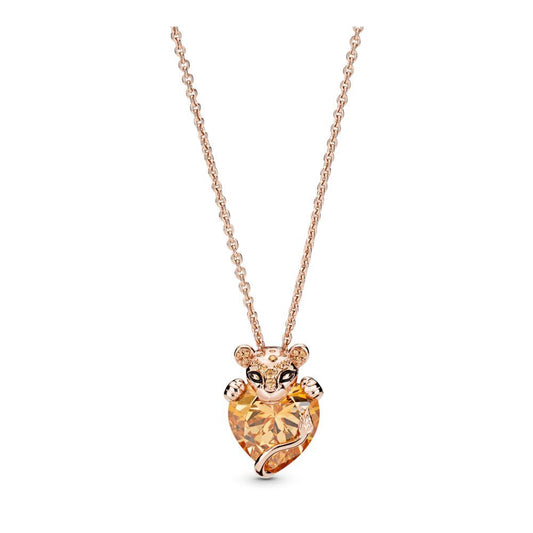 PAN ROSE LIONESS PENDANT AND NECKLACE CHAIN Rose gold heart crystal 388068CZM