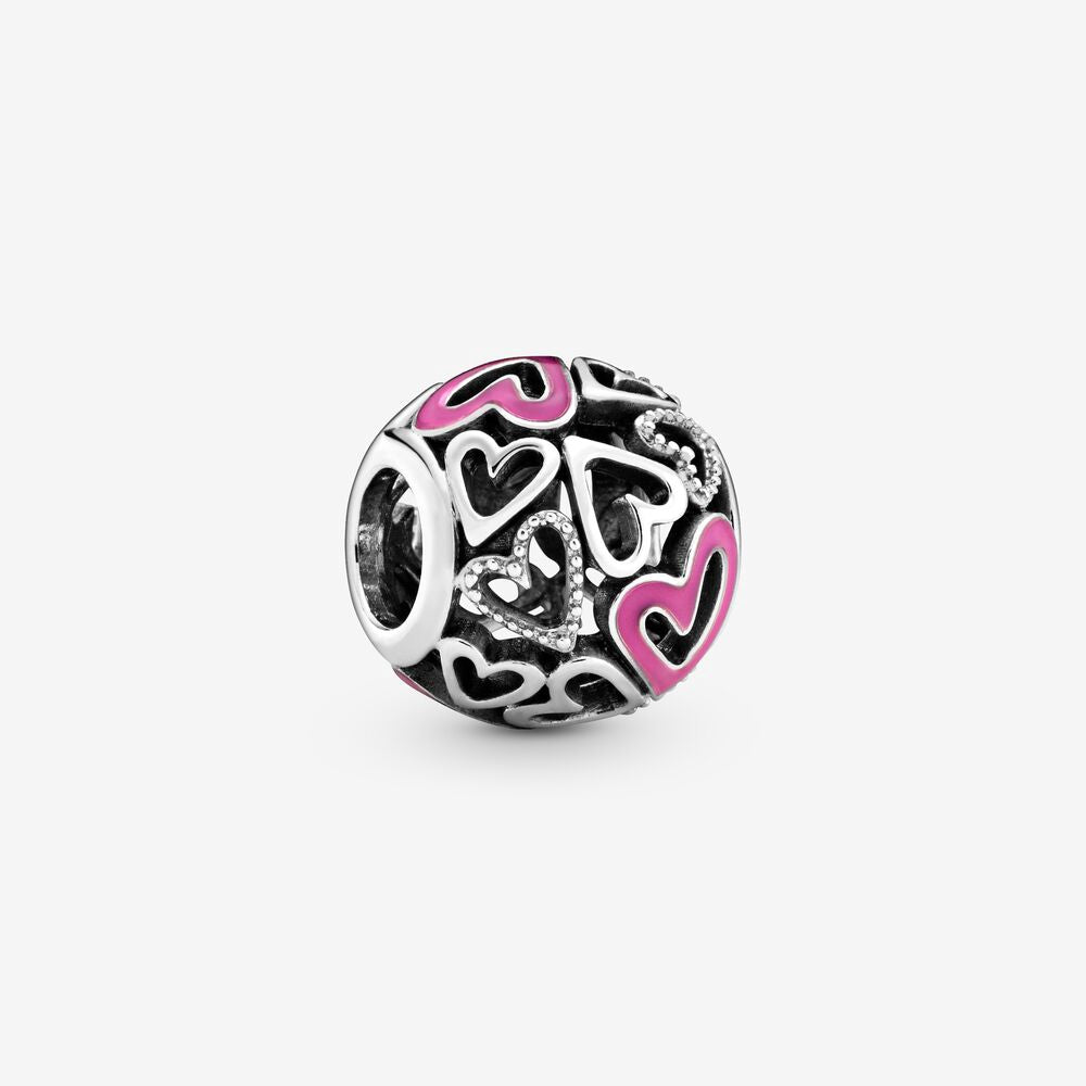 【MOMENTS】PAN Pink Openwork Freehand Heart Charm 925 Silver for women bracelet valentines day 798677C01