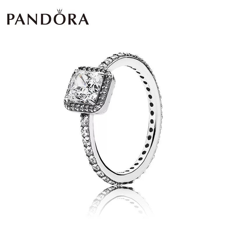 Pan Square Sparkle Halo Ring Rose gold Ring 925 silver gold Classic style 190947CZ 180947CZ 150188CZ