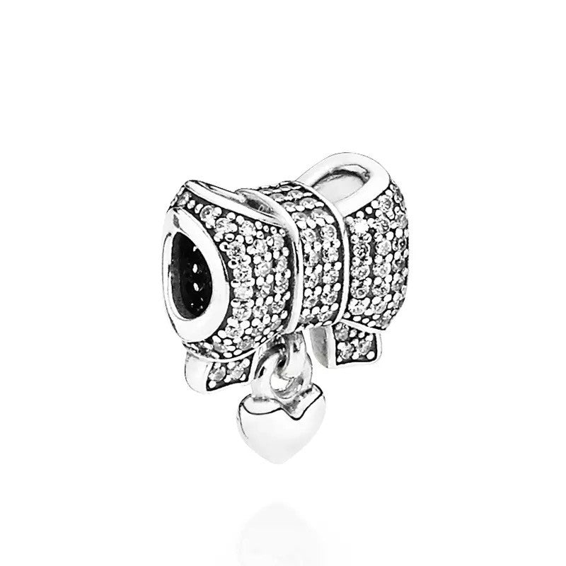 【Moments】Bow Pan charm heart zirconia 925 Silver women 791776CZ