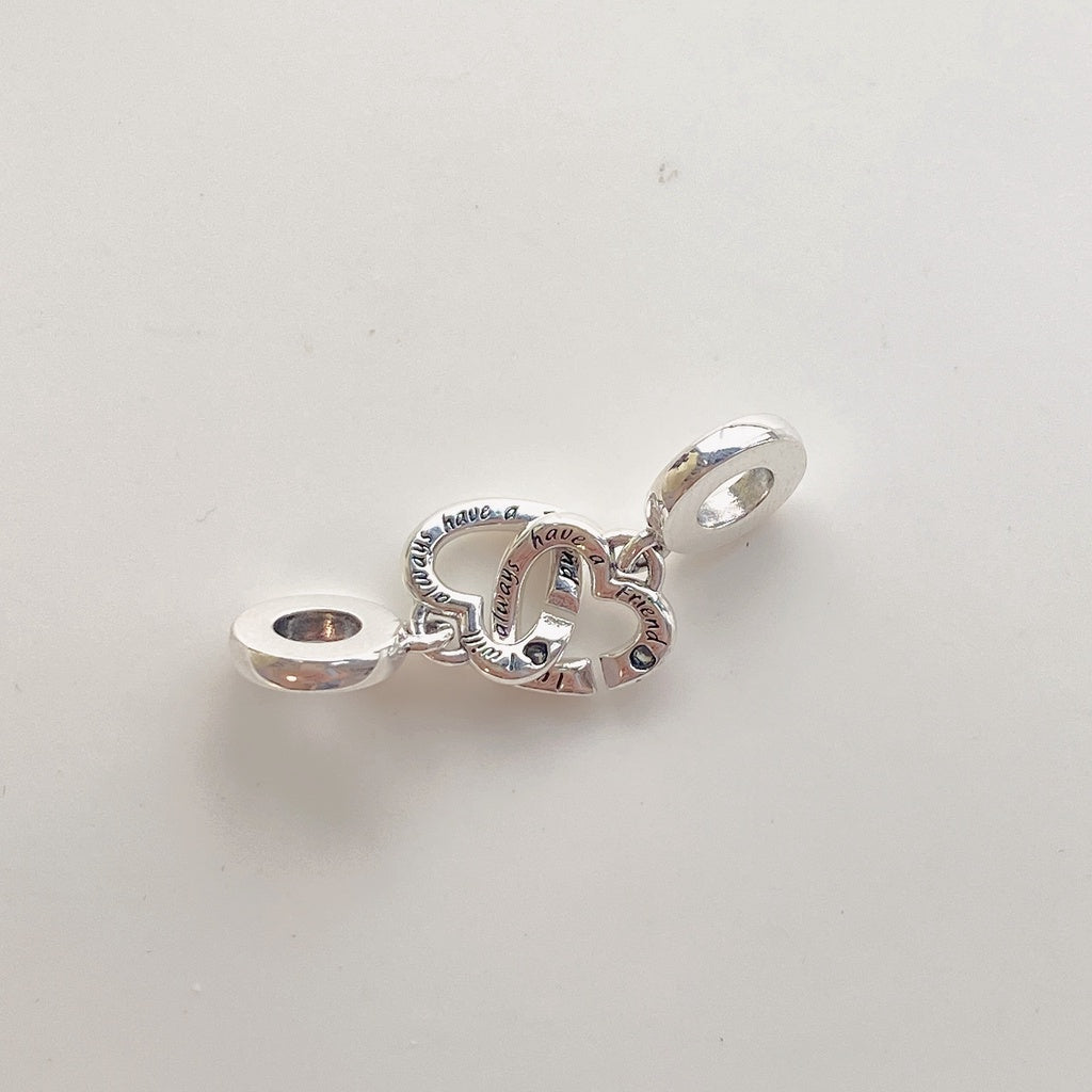 【Moments】PAN Linked Sister Hearts Split Dangle Charm 925 Silver Best friend 799538C01 2in1 pendant