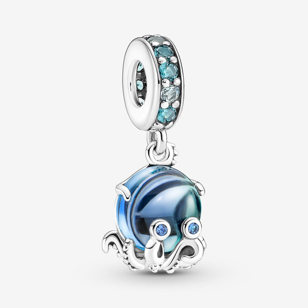 【Moments】Pan Murano Glass Cute Octopus Dangle Charm 791694C01 925 Silver Blue Crystals pendant