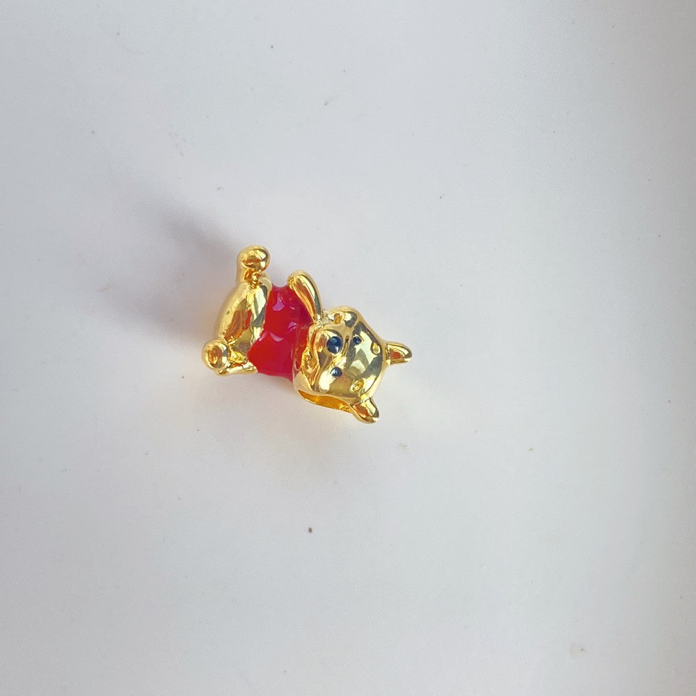 【Moments】Pan Winnie the Pooh Bear Charm 762212C01 Cartoon animal gold red