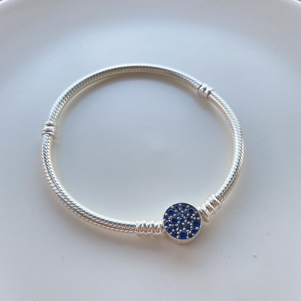 【Moments】PAN Moments Sparkling Blue Disc Clasp Snake Chain Bracelet 925 silver 599288C01