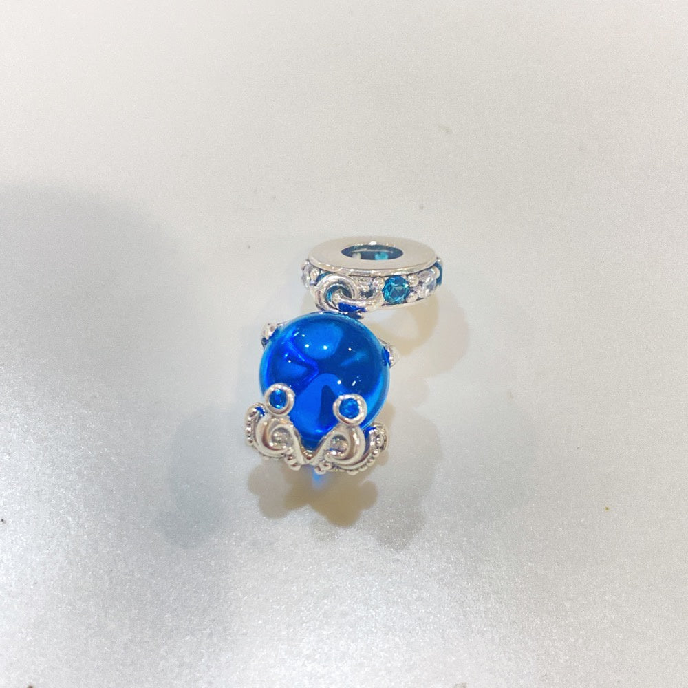 【Moments】Pan Murano Glass Cute Octopus Dangle Charm 791694C01 925 Silver Blue Crystals pendant