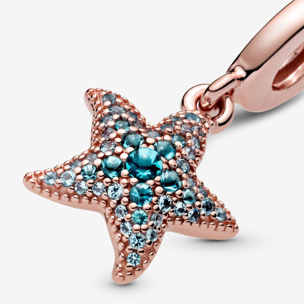 【Moments】Sparkling Starfish Dangle Charm 788942C01 Rose gold Stone blue Crystals