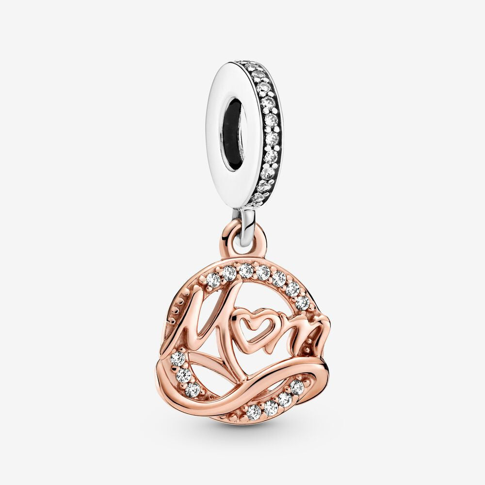 【Moments】PAN Two-tone Mom Dangle Charm 925 SILVER bendant Family  Rose gold 789374C01 Mother's Day