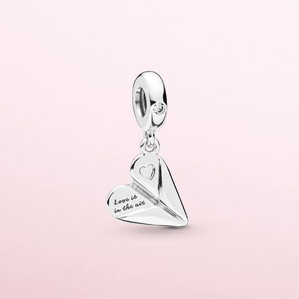 【Moments】PAN Heart Paper Plane Hanging Charm pendant 925 silver for pan 797876CZ