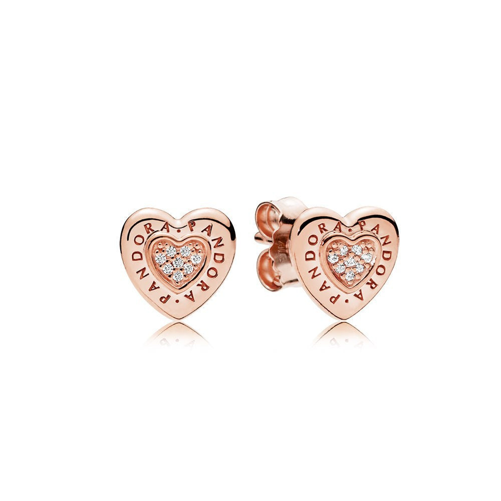 PAN Signature Heart Stud Earrings 925 silver diamond earring Stud Rose gold Clear 297382CZ 267382CZ 287382CZ