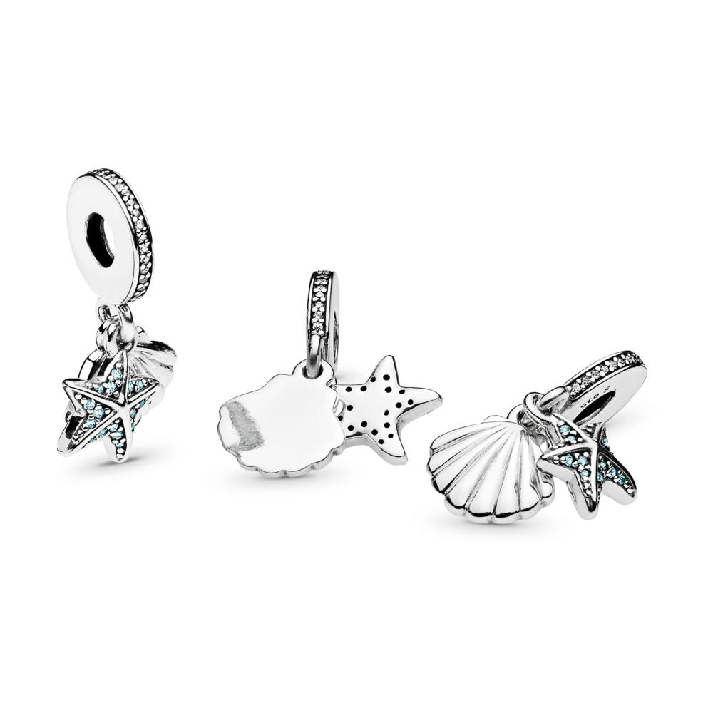 【Moments】Pan TROPICAL STARFISH & SEA SHELL HANGING CHARM 925 Silver  for women pendant