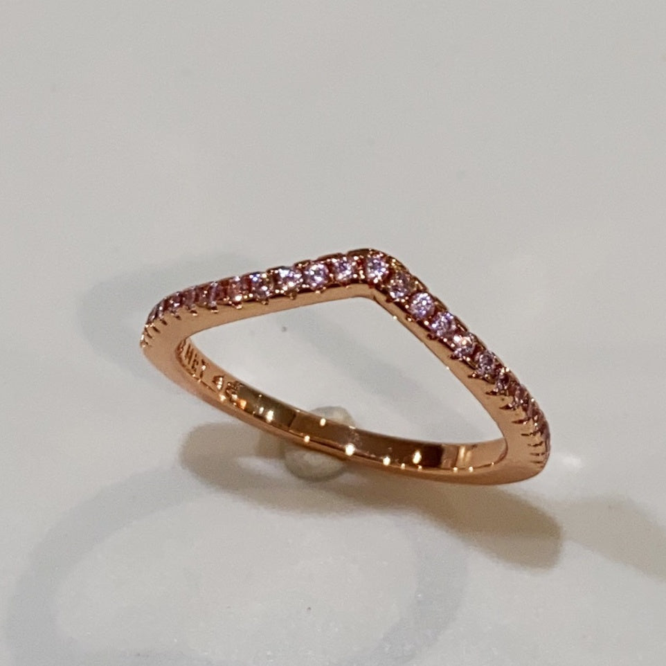 PAN Rose gold Cubic Zirconia Sparkling Wishbone Ring 925 silver rose gold Blue pink