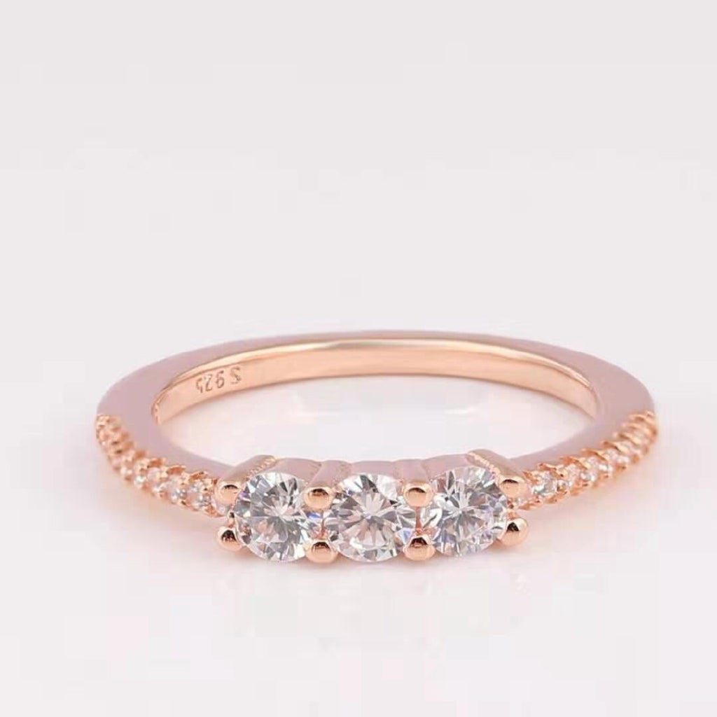 PAN Style Clear Three-Stone Ring 925 silver Rose Gold diamond women diamond 196242CZ 186242CZ