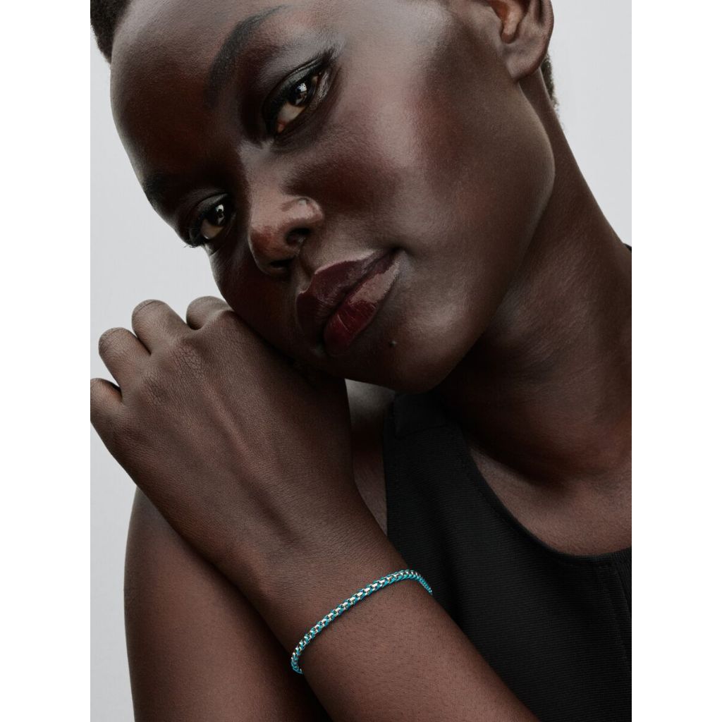 【MOMENTS】PAN Blue Cord Snake Chain Bracelet 593816C01 925 Sterling Silver Blue