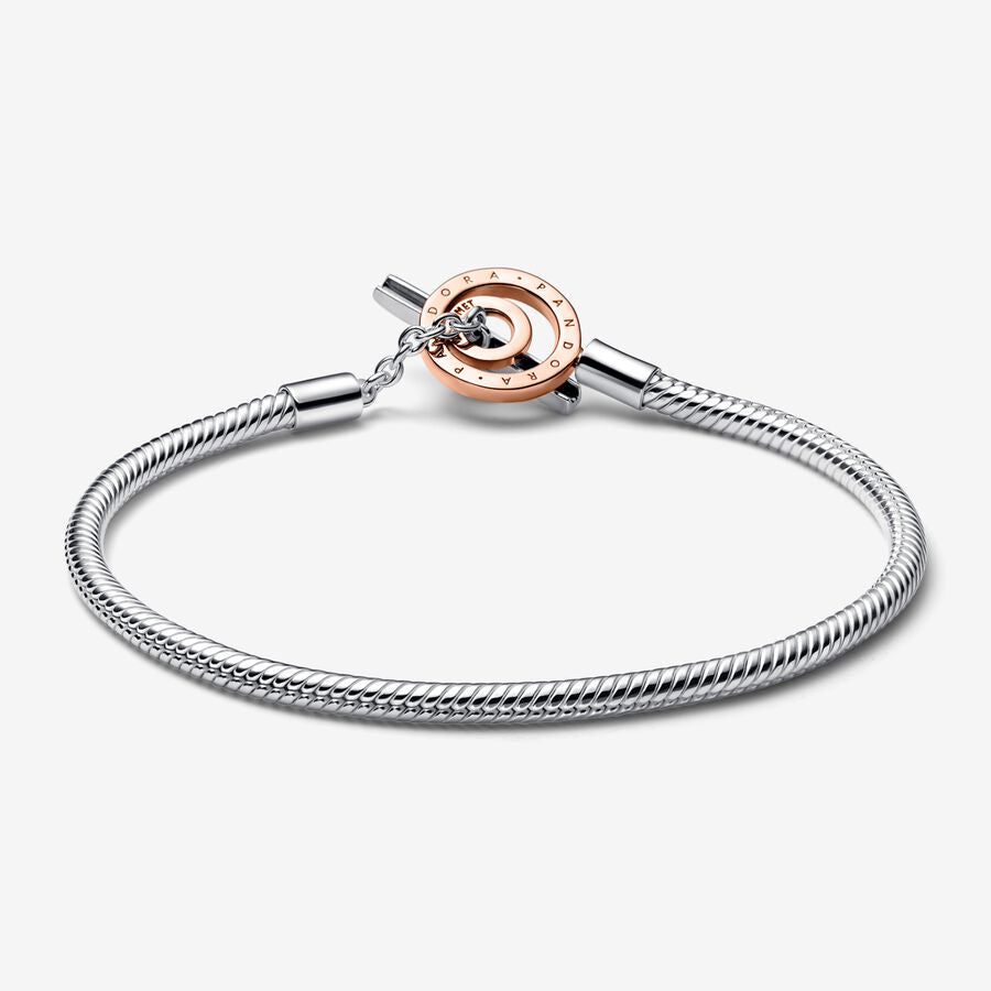 【MOMENTS】 PAN Signature Two-tone Logo T-Bar Snake Chain Bracelet 925 silver rose gold 582309C00