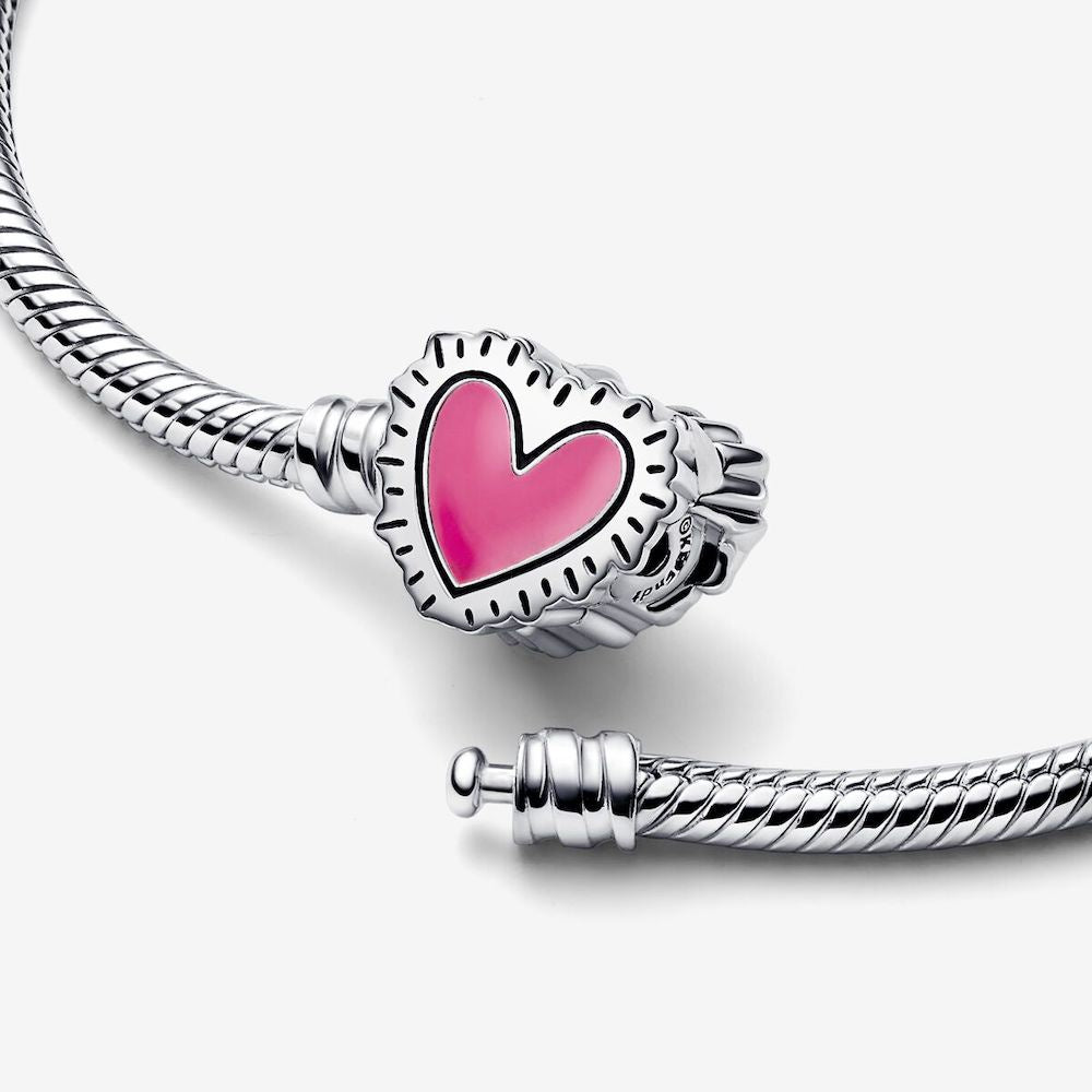 【MOMENTS】 PAN Keith Haring x Moments Radiant Heart Snake Chain Bracelet 925 silver Pink 592217C01