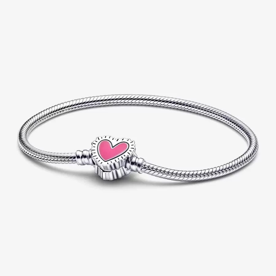 【MOMENTS】 PAN Keith Haring x Moments Radiant Heart Snake Chain Bracelet 925 silver Pink 592217C01