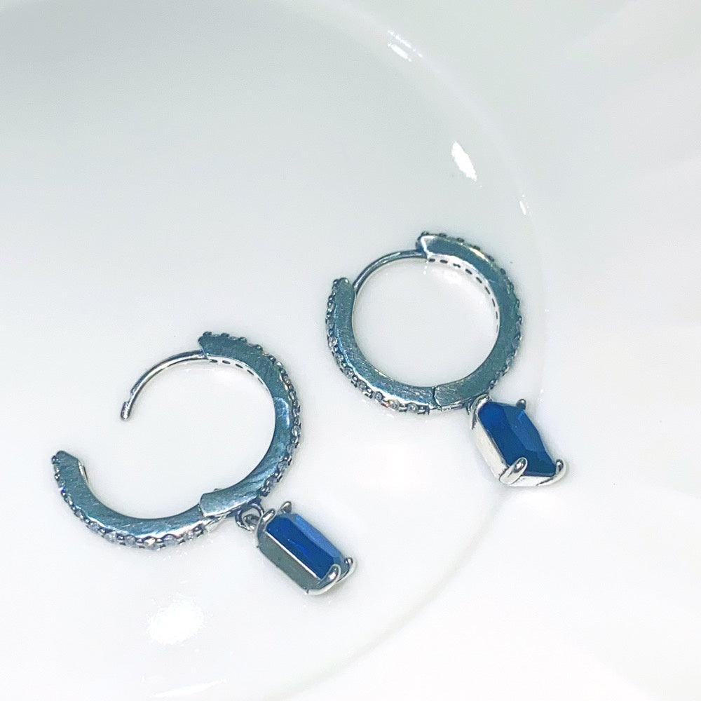 PAN Blue Rectangular Sparkling Hoop Earrings 925 silver 292381C01 square penant earrings