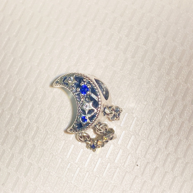 【Moments】PAN Star & Crescent Moon Charm 789643C01 Blue stone 925 Sterling Silver rose gold pendant