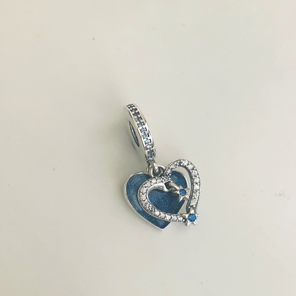 【Moments】Pan Celestial Shooting Star Heart Double Dangle Charm 792356C01 925 Silver blue pendant