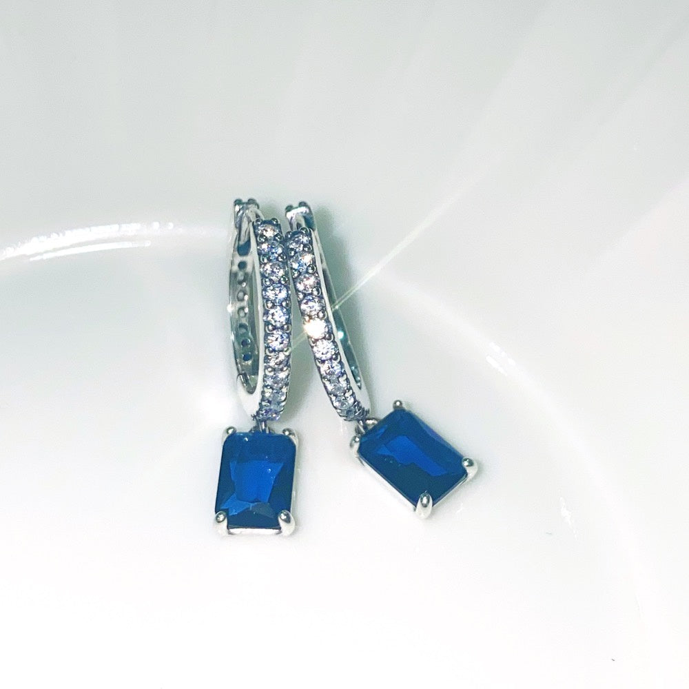 PAN Blue Rectangular Sparkling Hoop Earrings 925 silver 292381C01 square penant earrings