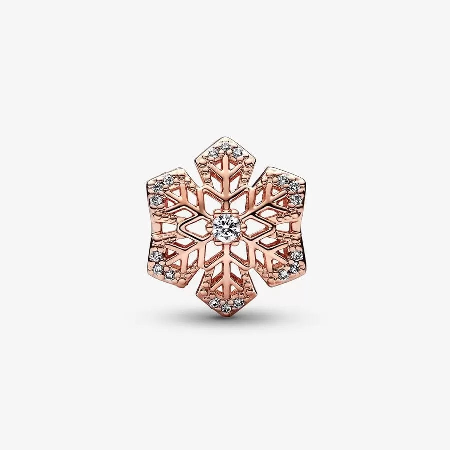 【Moments】Festive Snowflake Charm 782378C01 Rose gold Classic Hollow dimensional snowflake pendant