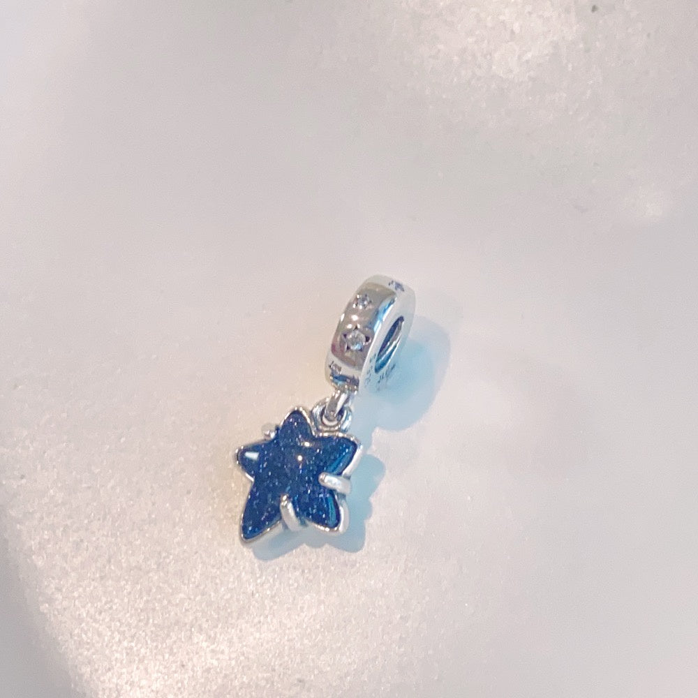 【Moments】Celestial Galaxy Star Murano Dangle Charm 925 silver 792368C01 blue lucky stone pendant